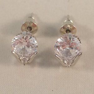 Silver Plated Diamond Zircon Flower Stud Earrings 1.28ctw ea. Women's Party Gift